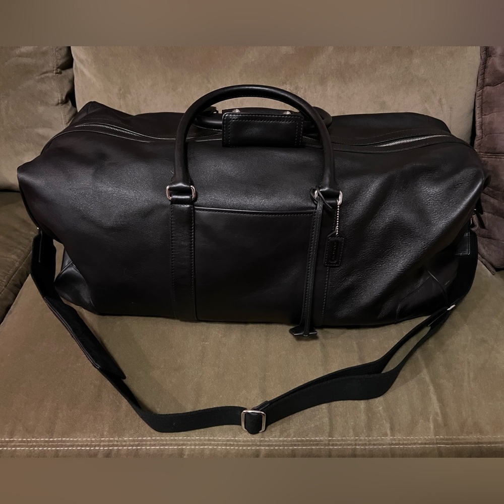 Coach Duffel Bag #5409, Black Leather, Vintage 2000’s, Gym or Travel, Expandable - Picture 2 of 12